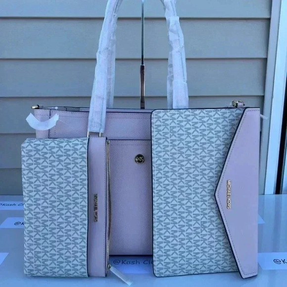 Michael Kors Maisie 3 in 1 Tote Large Leather Bag Powder Blush - Picture 1 of 11